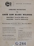 Grob Operators Instruction Parts List RWA-1 RWB-1/2 Saw Blade Welders Manual