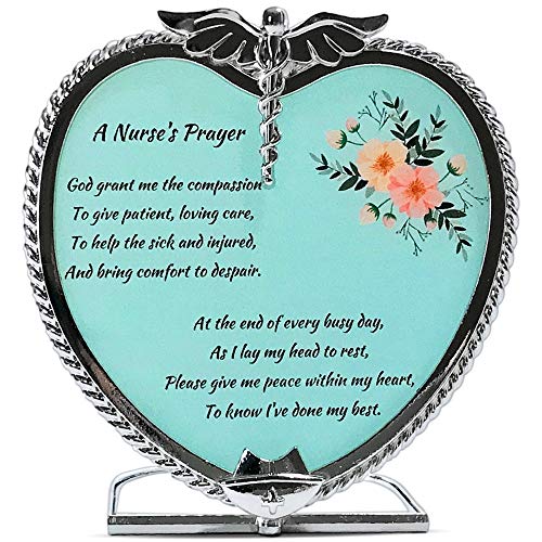 Nurse's Prayer Heart Shape Candle Holder with Touching Saying - Pewter & Glass