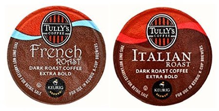 Tully's Coffee FRENCH & ITALIAN ROAST Variety Pack 48 K-Cups for Keurig Brewers