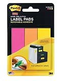 Post-it Super Sticky Removable Label Pads, 1 x 3 Inches, Fushia, Orange, and Yellow, 75 Labels per Pack (3 Pads) (2900-FOY)