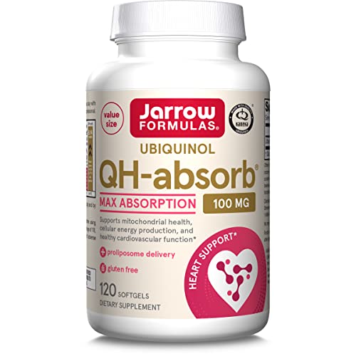 Jarrow Formulas QH-absorb 100 mg Max Absorption - Ubiquinol - Up to 120 Servings (Softgels) - Dietary Supplement - Supports Mitochondrial Health, Cellular Energy Production & Cardiovascular Function