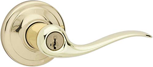 Kwikset 97402-657 Tustin Keyed Entry Lever for Garage or Office Door Handle Featuring SmartKey Security with a Traditional Design Entry Lever, Polished Brass (97402-657)