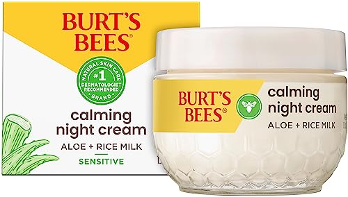 Burt's Bees Gentle Night Cream Moisturizer for Face & Sensitive Skin - Made with Aloe Vera & Rice Milk to Soothe Skin, Dermatologist Tested (1.8 oz)