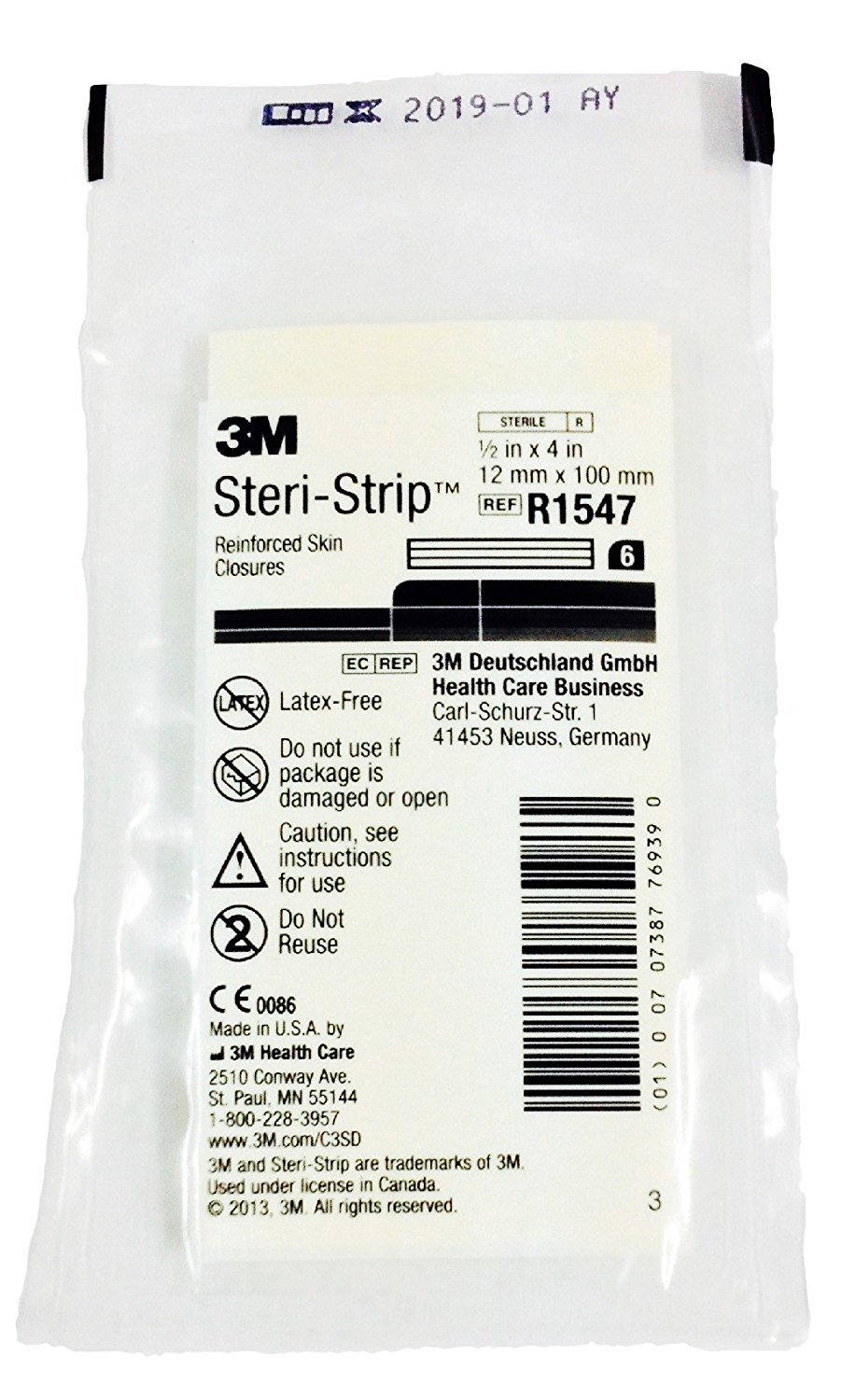 3M Steri-Strip reinforced Skin Closures - 1/2" x 4" - 10 pack of 6 strip envelope (60 strips) 6 Count (Pack of 10)