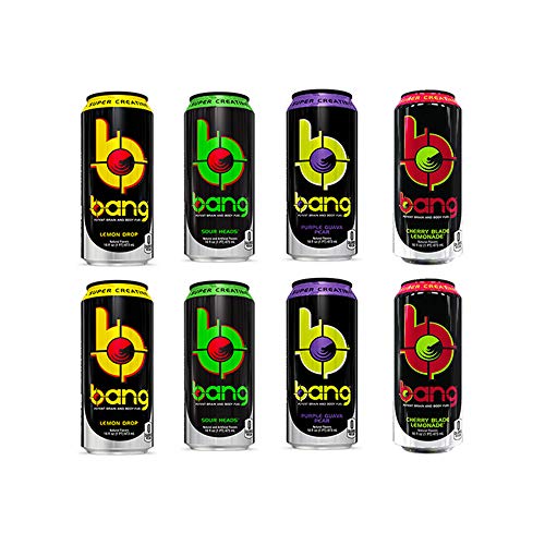 VPX Bang Variety - Sour Heads, Purple Guava Pear, Cherry Blade Lemonade, Lemon Drop - 16fl.oz. (Pack of 8)