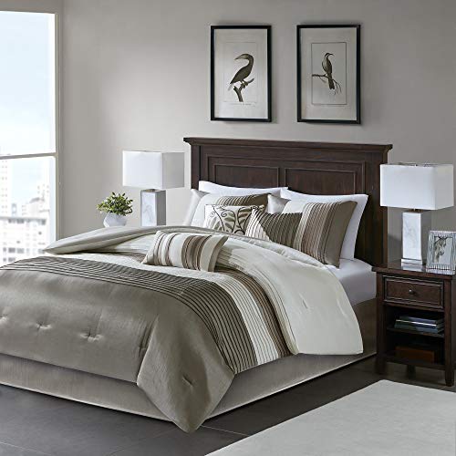 Book Cover Madison Park Amherst Faux Silk Comforter Set-Casual Contemporary Design All Season Down Alternative Bedding, Matching Shams, Bedskirt, Decorative Pillows, Cal King(104