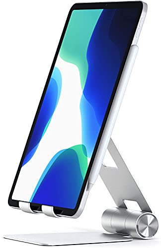 Book Cover Satechi R1 Aluminum Multi-Angle Foldable Tablet Stand - Compatible with 2021 iPad Pro M1, 2020/2018 iPad Pro, 2020 iPad Air, iPhone 12 Pro Max/12 Mini/12, 11 Pro Max/11 Pro, Xs Max/XS/XR/X (Silver)