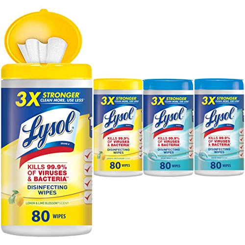 Book Cover Lysol Disinfecting Wipes, Lemon & Ocean Breeze, 320ct (4x80ct), Cleaning Wipes, Cleaning Supplies, Packaging May Vary, 80 Count (Pack of 4)