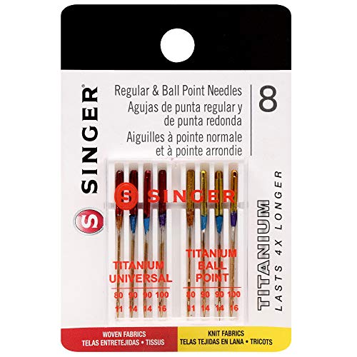 Book Cover SINGER 04806 Titanium Universal Regular and Ball Point Machine Needles Combo Pack, 8-Count