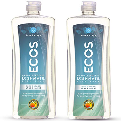 Book Cover Earth Friendly Products ECOS Dishmate Hypoallergenic Dish Soap, Free & Clear, 25 oz Bottle (Pack of 2) (97216)