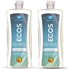 Earth Friendly Products ECOS Dishmate Hypoallergenic Dish Soap, Free & Clear, 25 oz Bottle (Pack of 2) (97216)