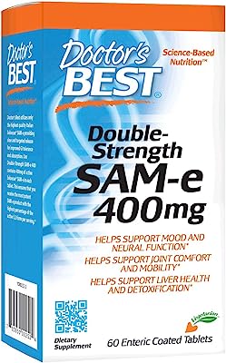 Book Cover Doctor's Best SAM-e 400 mg, Vegan, Gluten Free, Soy Free, Mood and Joint Support, 60 Enteric Coated Tablets