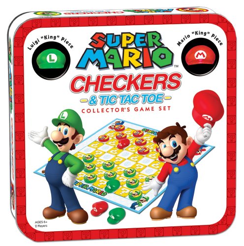 Book Cover Super Mario Checkers & Tic-Tac-Toe Collector's Game Set | Featuring Super Mario Bros - Mario & Luigi | Collectible Checkers and TicTacToe Perfect for Mario Fans