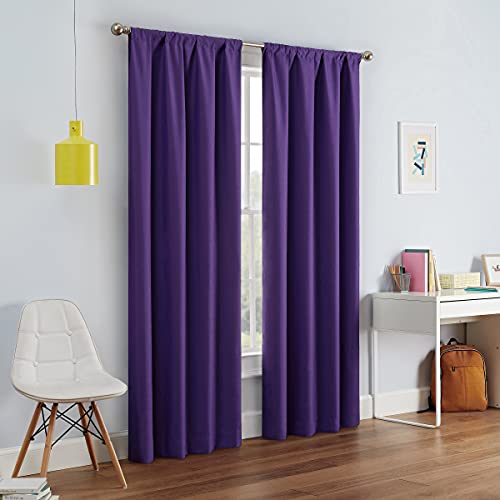 Book Cover ECLIPSE Kendall Modern Blackout Thermal Rod Pocket Window Curtain for Bedroom or Living Room (1 Panel), 42 in x 63 in, Purple