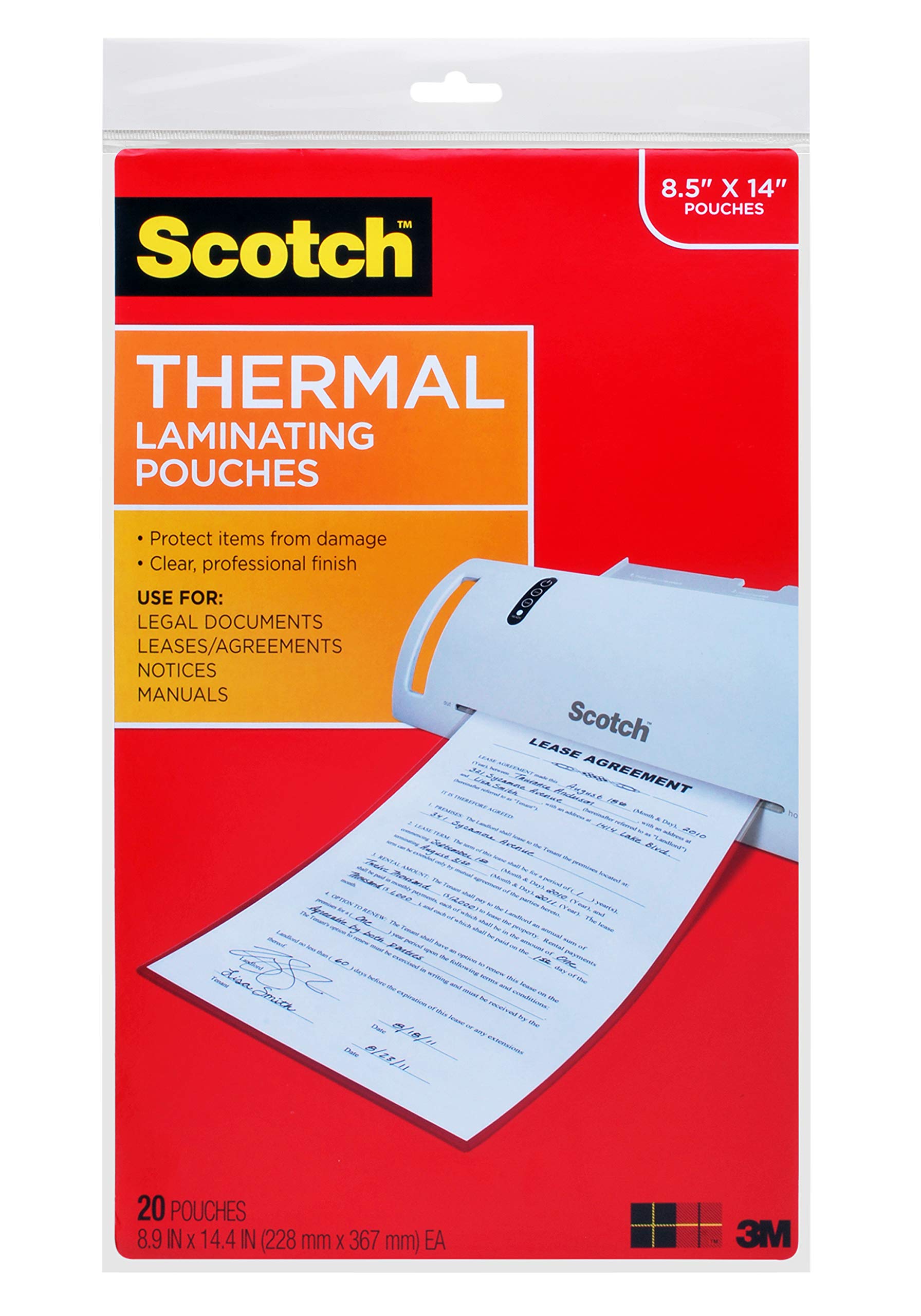 Book Cover Scotch Thermal Laminating Pouches, 8.9 x 14.4-Inches, Legal Size, 20-Pack (TP3855-20)