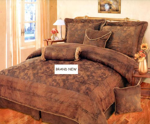 Book Cover Grand Linen 7 Pieces Brown, Bronze, and Camel Suede Comforter Set King Bedding Set/Bed-in-a-Bag Machine Washable
