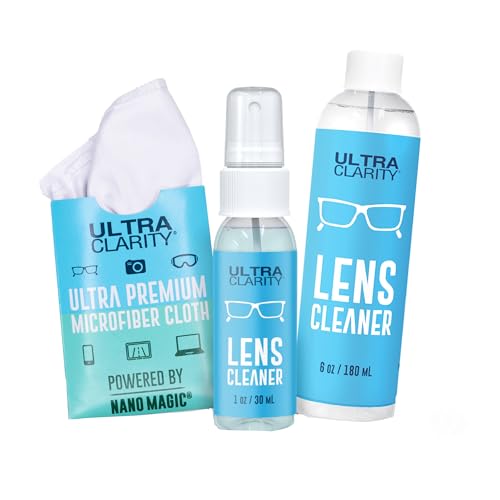 Ultra Clarity Lens Cleaner 1 Oz Spray Bottle And 6 Oz Refill Bottle, Biodegradable Lens Cleaning Spray, Professional Lens Cleaning Kit, For Standard & Anti Reflective Lenses