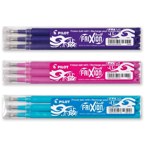 PILOT Lot de 3 sets de recharges pour Frixion 0,7 Violet, Rose et Turquoise
