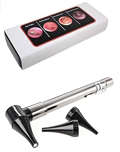 Third Generation Dr Mom Slimline Stainless LED Pocket Otoscope with an Optical Quality Glass Lens and Hard Plastic Travel Hard Case - Silver