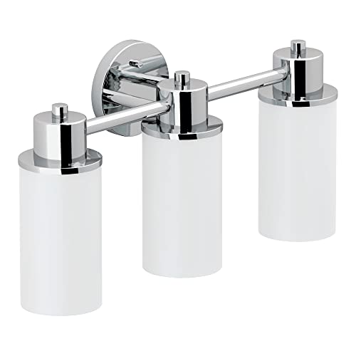 Book Cover Moen DN0763CH Iso 3-Light Dual-Mount Bath Bathroom Vanity Fixture with Frosted Glass, Chrome 9.60 x 20.60 x 10.00 inches