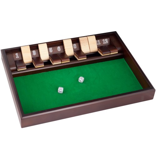 Hey! Play! Shut The Box Game - 12 Numbers (Includes Dice) Brown/Green, 1.375x12x8.75