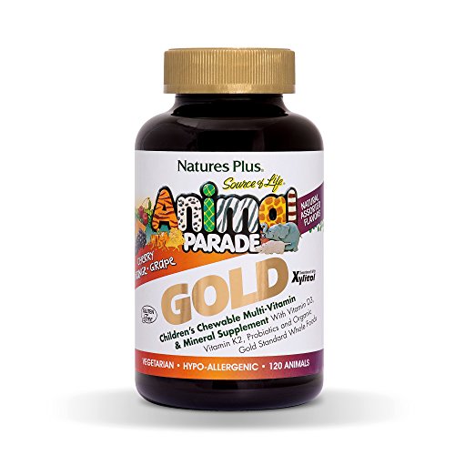 Book Cover NaturesPlus Animal Parade Source of Life Gold Children's Multivitamin - Assorted Cherry, Orange & Grape Flavors - 120 Chewable Animal Shaped Tablets - Organic, Vegetarian, Gluten-Free - 60 Servings