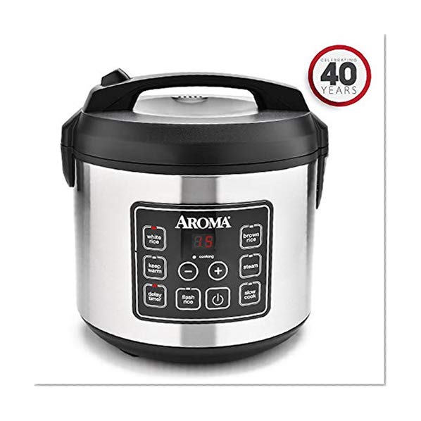 Aroma Housewares 20 Cup Cooked (10 cup uncooked) Digital Rice Cooker, Slow Cooker, Food Steamer, SS Exterior (ARC-150SB)