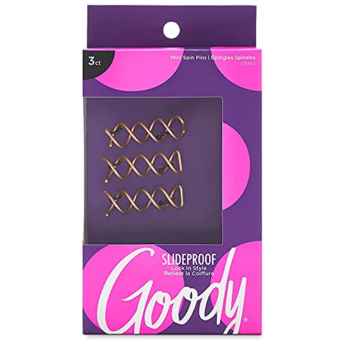 Book Cover Goody Hair Simple Styles Mini Spin Hair Pin, Great for All Hair Types, Colors May Vary, Pack of 3 Pins