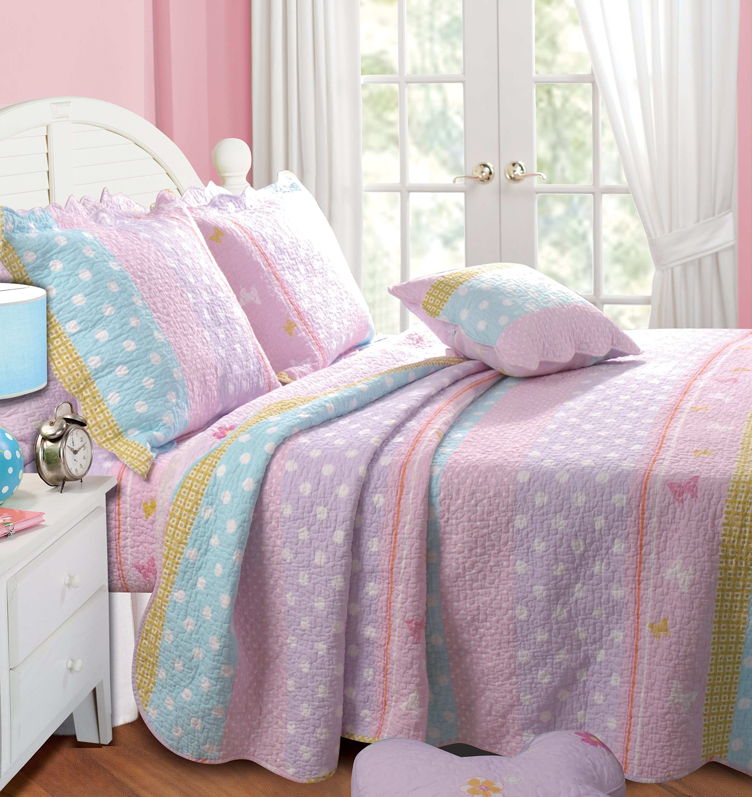 Book Cover Greenland Home Polka Dot Stripe Quilt Set, Twin