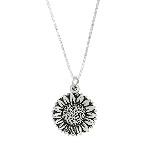LGU Sterling Silver One Sided Gardener Sunflower Necklace (16 Inches)