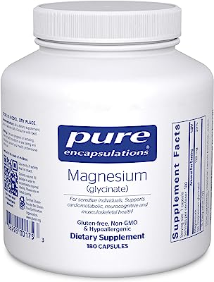Book Cover Pure Encapsulations Magnesium (Glycinate) - Supplement to Support Stress Relief, Sleep, Heart Health, Nerves, Muscles, and Metabolism* - with Magnesium Glycinate - 180 Capsules 180 Count (Pack of 1) Standard Packaging