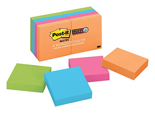 Book Cover Post-it Super Sticky Notes, 2x Sticking Power, 2 in x 2 in, Rio de Janeiro Collection, 8 Pads (622-8SSAU)