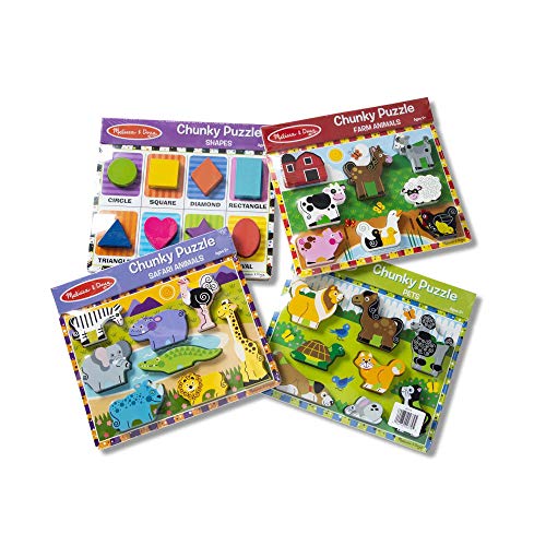 Melissa & Doug Wooden Chunky Puzzle Bundle - Farm, Pet, Safari and Shapes