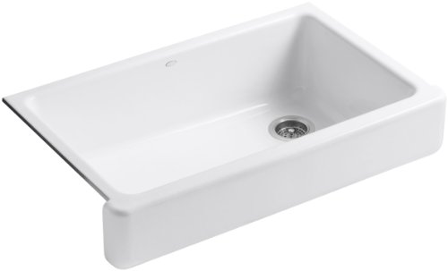 KOHLER K-6488-0 Whitehaven Self-Trimming Apron Front Single Basin Sink with Short Apron, White