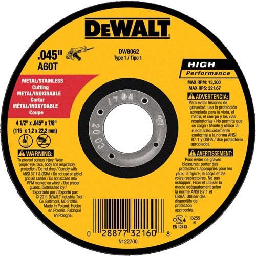 DEWALT Cutting Wheel, General Purpose Metal Cutting, 4-1/2-Inch, 5-Pack (DW8062B5)