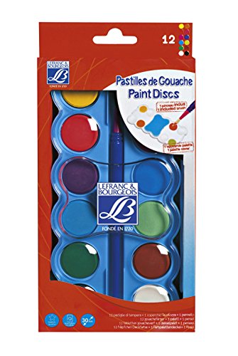 Lefranc Bourgeois - Boite de Gouache 12 Pastilles de 30mm + 1 Pinceau
