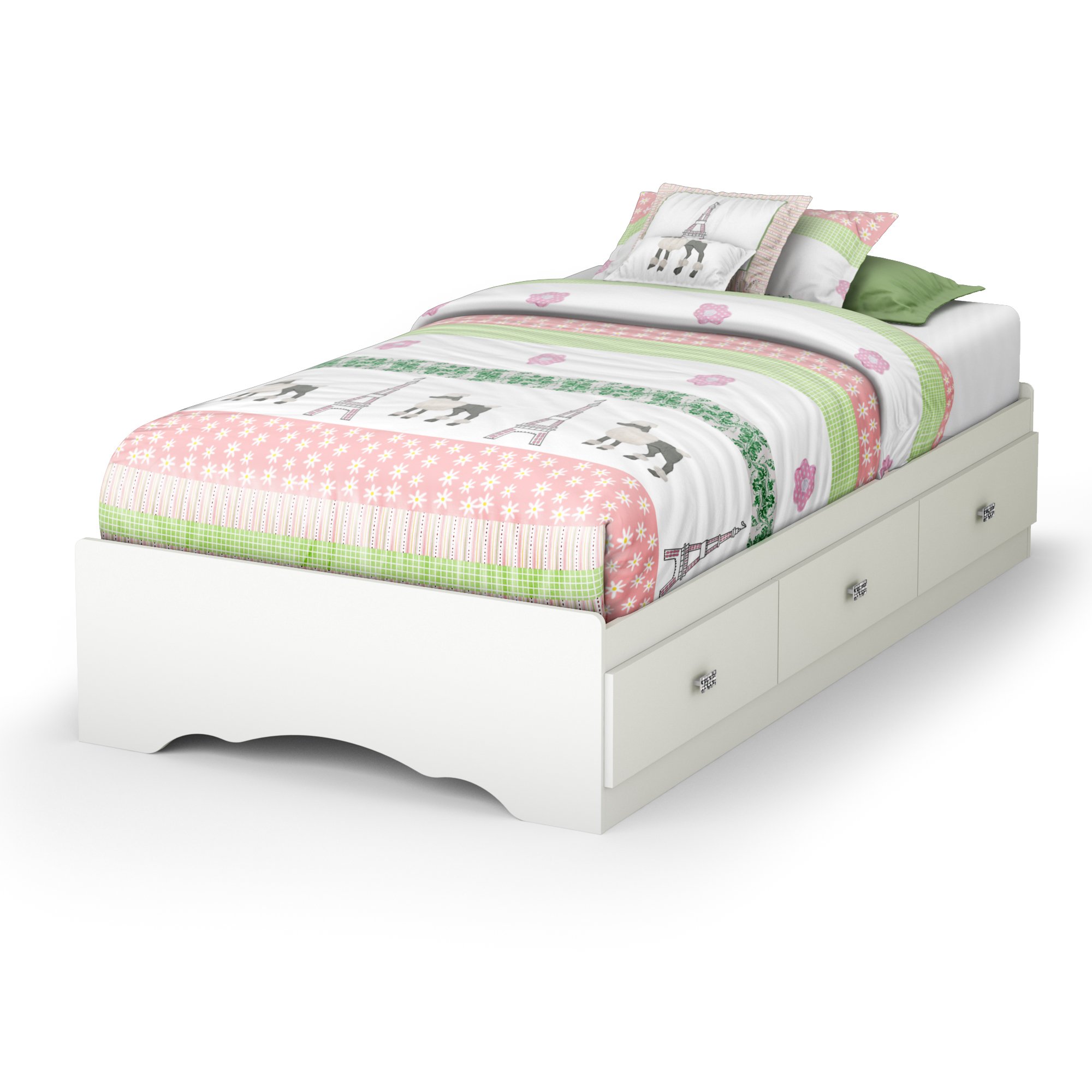Book Cover South Shore Tiara Mates Bed with 3 Drawers Pure White Twin Bed Only