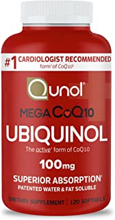 Book Cover Qunol Mega Ubiquinol CoQ10 100mg, Superior Absorption, Patented Water and Fat Soluble Natural Supplement Form of Coenzyme Q10, Antioxidant for Heart Health, 120 Count Softgels