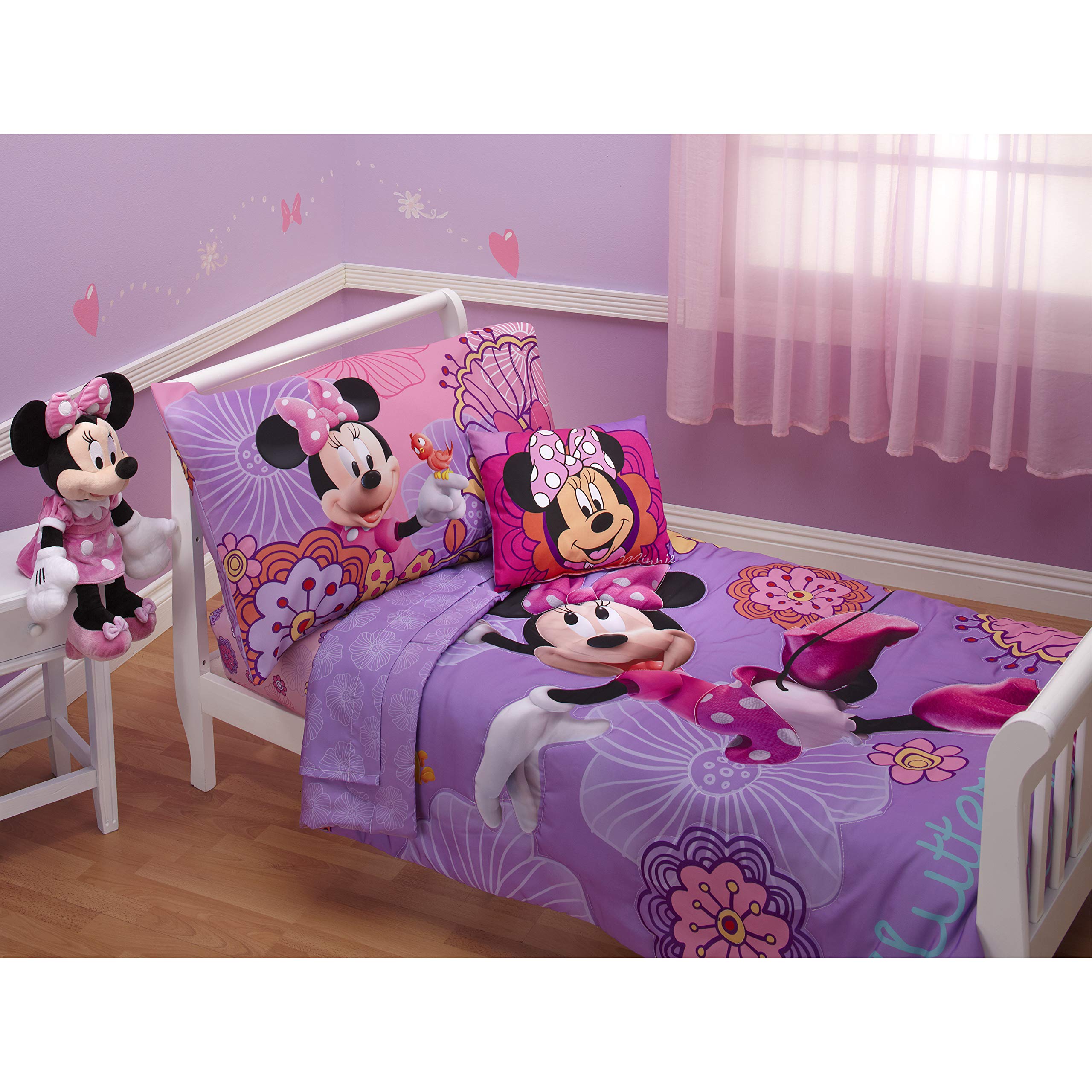 Book Cover Disney 4 Piece Minnie's Fluttery Friends Toddler Bedding Set, Lavender, 3.5 x 10 x 13 inch (Pack of 1) Multicolor