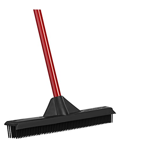 RAVMAG Rubber Broom & Squeegee - Design, Natural Rubber Bristles. for Pet & Human Hair - for Indoor & Outdoor Use. Cleans Carpets, Hardwood Floors, Decks & Windows. Water Resistant.