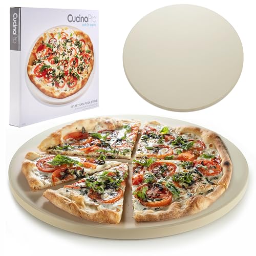Pizza Stone for Oven, Grill, BBQ - Round 5/8 Inch Extra Thick Baking Stone w Safe Even Heating- XL 16.5" Pan for Crispy Crust, Heavy Duty Cordierite Holds High Temp- Kitchen Essential Must Have Gift