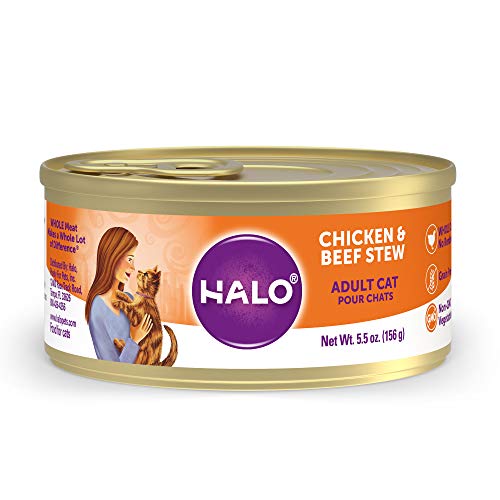 Halo Adult Wet Cat Food, Grain Free, Chicken & Beef Stew 5.5oz Can (Pack of 12)