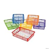 Fun Express Stackable Storage Bins 13x9.75x3 Inch - 6 Pack Colorful Plastic Storage Baskets with Handles for Classroom Organization | Paper Trays for Teachers, Office Storage & Home Organizing