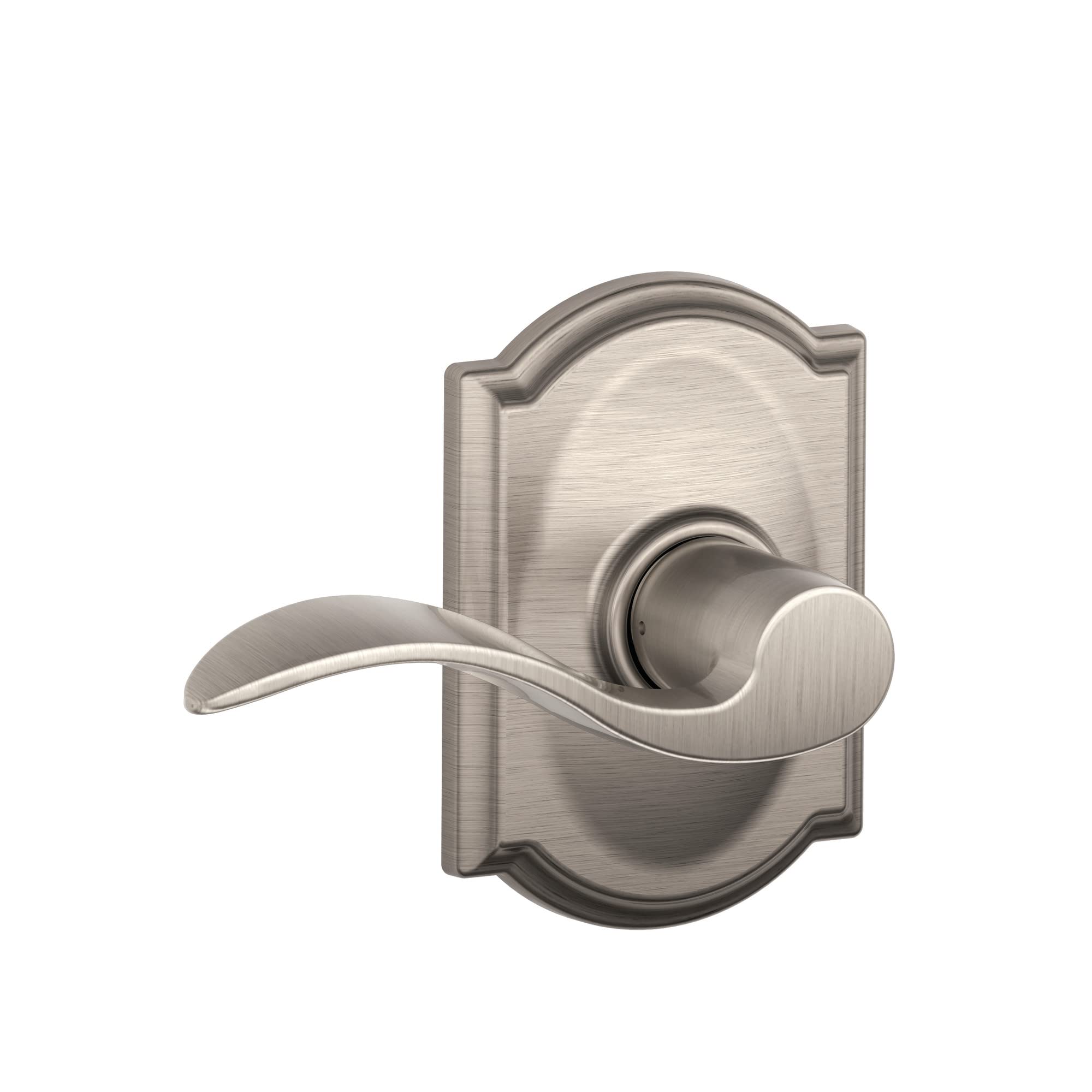 Book Cover Schlage F10 ACC 619 CAM Accent Door Lever with Camelot Trim, Hall & Closet Passage Lock, Satin Nickel Satin Nickel Camelot Passage