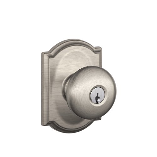 SCHLAGE F51 PLY 619 CAM Camelot Collection Plymouth Keyed Entry Knob, Satin Nickel