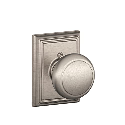 Schlage F170 AND 619 ADD Andover Door Knob with Addison Trim, One Sided Non-Turning Dummy Door Handle, Satin Nickel