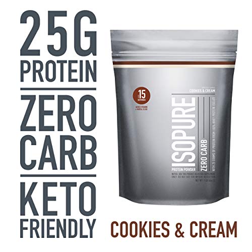 Book Cover Isopure Zero Carb, Keto Friendly Protein Powder, 100% Whey Protein Isolate, Flavor: Cookies & Cream, 1 Pound
