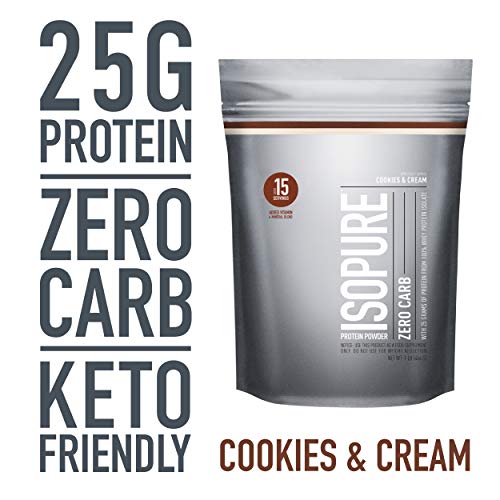 Isopure Zero Carb, Keto Friendly Protein Powder, 100% Whey Protein Isolate, Flavor: Cookies & Cream, 1 Pound