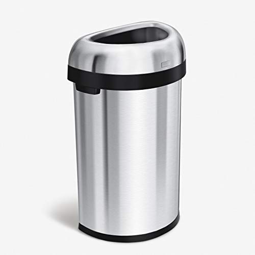 Book Cover simplehuman 60 Liter / 15.9 Gallon Large Semi-Round Open Top Trash Can Commercial Grade Heavy Gauge, Brushed Stainless Steel