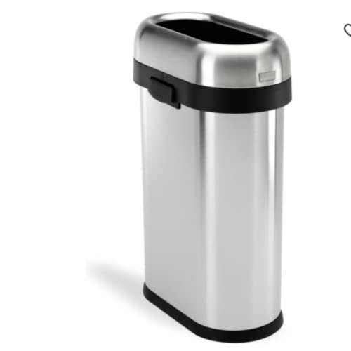 Book Cover simplehuman 50 Liter / 13.2 Gallon Slim Open Top Trash Can, Commercial Grade Heavy Gauge Brushed Stainless Steel